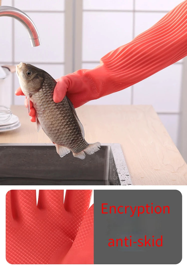 1Pair Lengthen Dishwashing Cleaning Silicone Gloves Rubber Dish Washing Glove Scrubber  for Household Kitchen Clean Tool