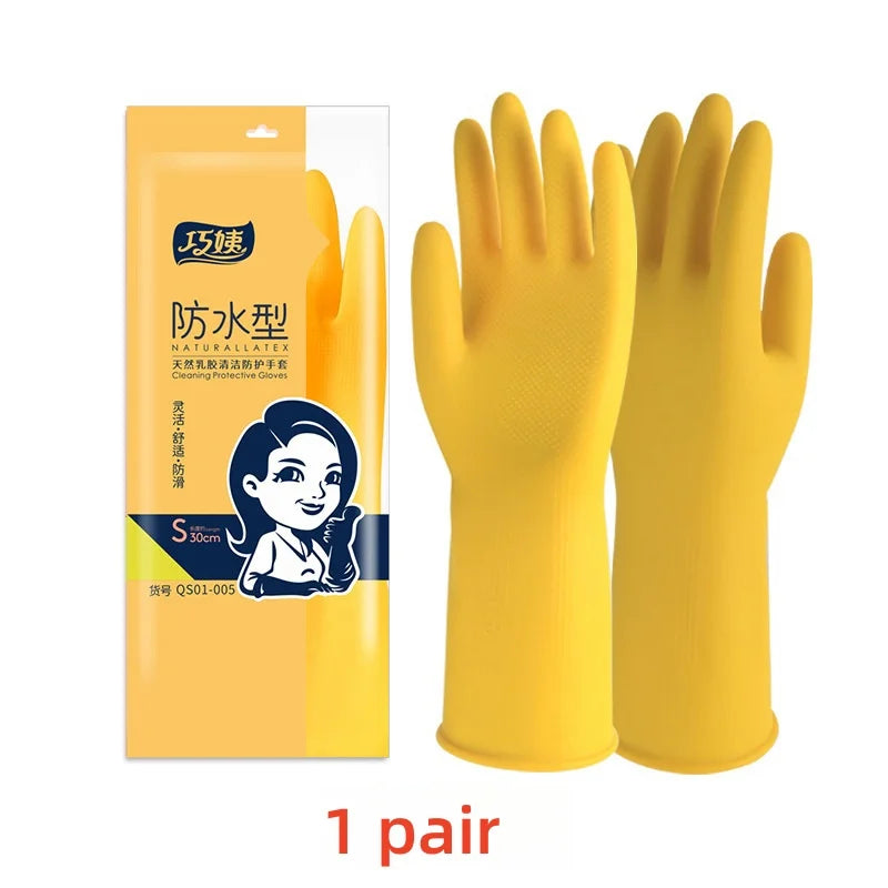 1Pair Lengthen Dishwashing Cleaning Silicone Gloves Rubber Dish Washing Glove Scrubber  for Household Kitchen Clean Tool